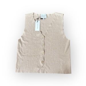 Pink Rose Knit Button Front Sweater Vest Beige Size M NWT